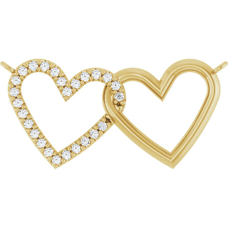 14K Gold Round Natural Diamond Interlocking Heart Necklace - Yellow Gold