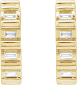 14K Gold Natural Diamond Straight Baguette Hoop Earrings - Yellow Gold - view 2