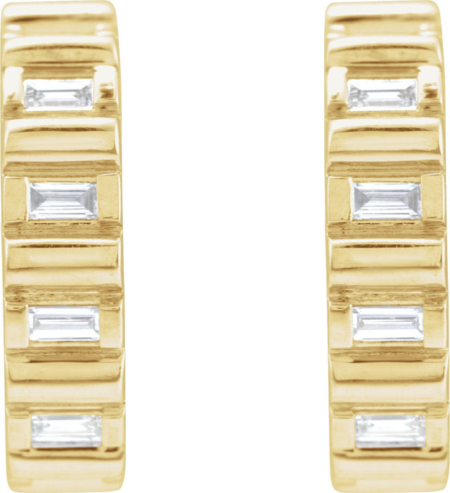 14K Gold Natural Diamond Straight Baguette Hoop Earrings - Yellow Gold - view 2