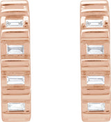 14K Gold Natural Diamond Straight Baguette Hoop Earrings - Rose Gold - view 2