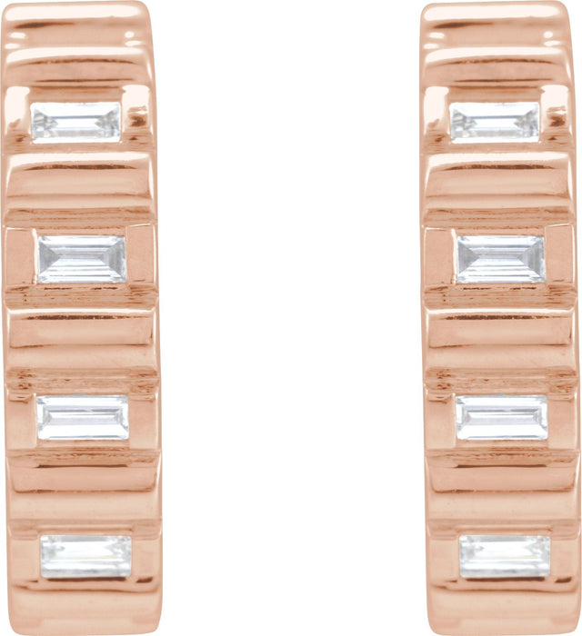 14K Gold Natural Diamond Straight Baguette Hoop Earrings - Rose Gold - view 2