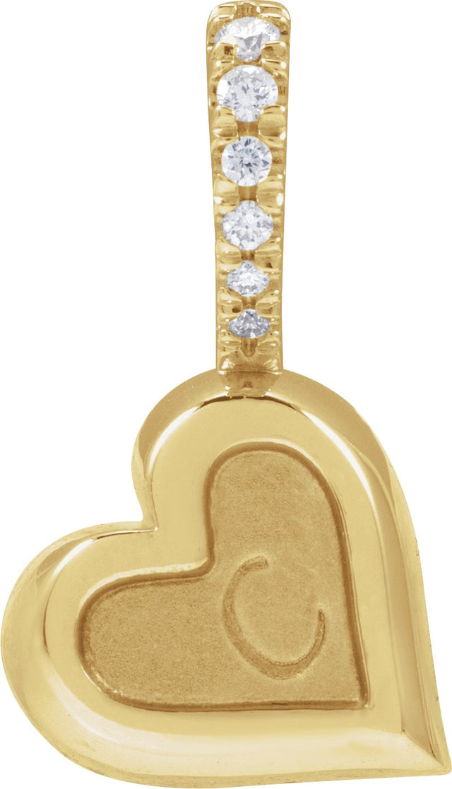 14K Gold Round Natural Diamond Engravable Heart Pendant - Yellow Gold - view 3