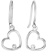 14K Gold Round Natural Diamond Accented Heart Earrings – 1.5mm Stones - White Gold - view 2