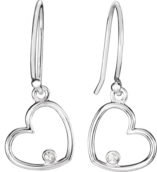 14K Gold Round Natural Diamond Accented Heart Earrings – 1.5mm Stones - White Gold - view 2