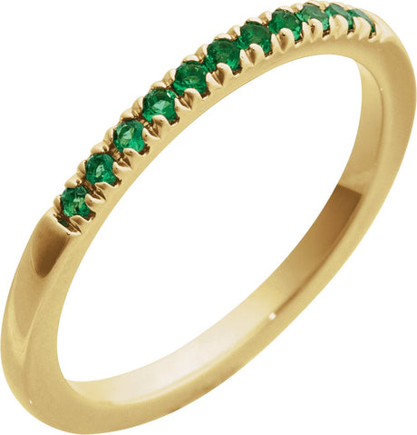 10K Gold Round Natural Emerald Birthstone Stackable Ring - Yellow Gold
