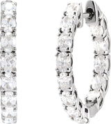 14K Gold Oval Lab-Grown Diamond Inside-Outside Hoop Earrings - White Gold - view 2