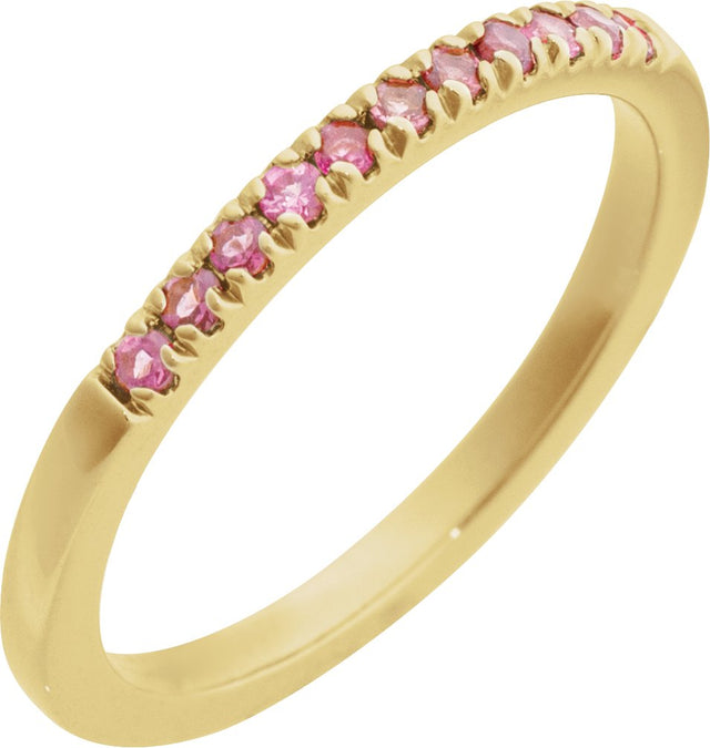 10K Gold Round Natural Pink Tourmaline Birthstone Stackable Ring - Yellow Gold