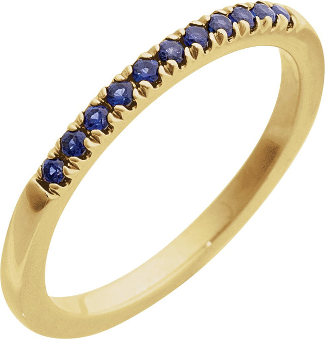 10K Gold Round Natural Blue Sapphire Birthstone Stackable Ring - Yellow Gold