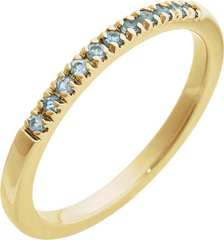 10K Gold Round Natural Aquamarine Birthstone Stackable Ring - Yellow Gold