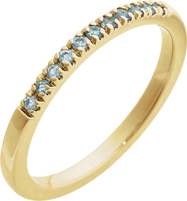 10K Gold Round Natural Aquamarine Birthstone Stackable Ring - Yellow Gold