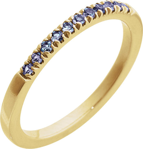 10K Gold Round Natural Alexandrite Birthstone Stackable Ring - Yellow Gold