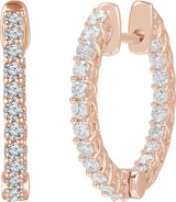 14K Gold Round Natural Diamond Inside-Outside Hoop Earrings II - Rose Gold - view 2