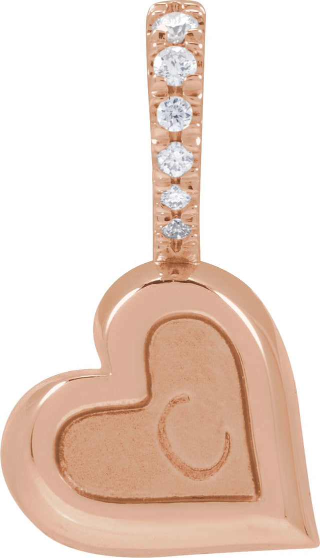 14K Gold Round Natural Diamond Engravable Heart Pendant - Rose Gold - view 3