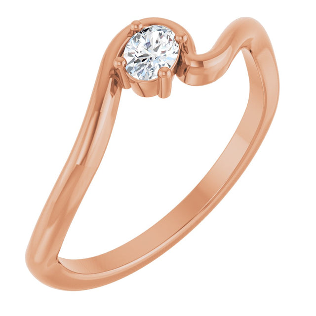 14K Gold Oval Natural Diamond Solitaire Freefrom Ring - Rose Gold