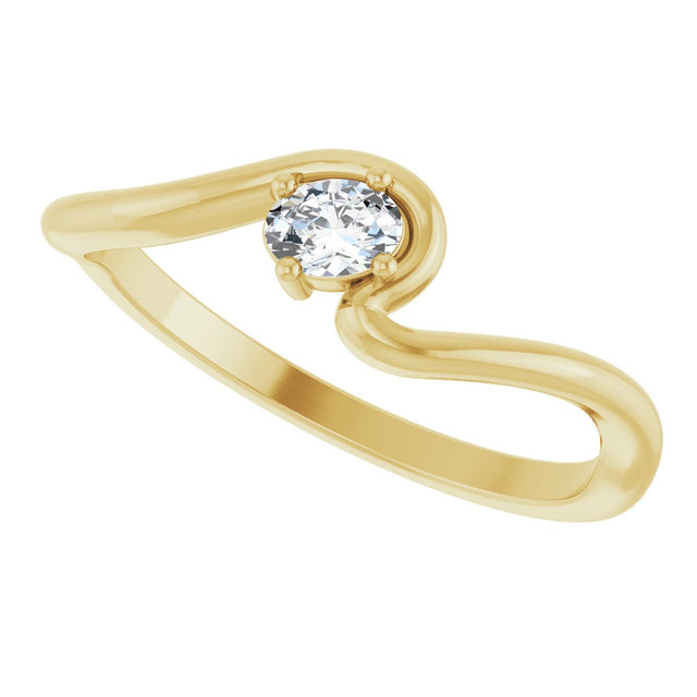 14K Gold Oval Natural Diamond Solitaire Freefrom Ring - Yellow Gold - view 5