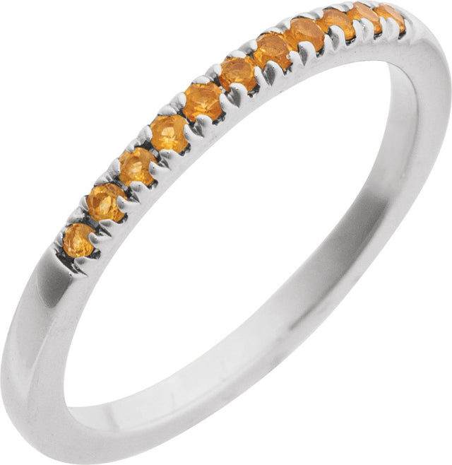 10K Gold Round Natural Citrine Birthstone Stackable Ring - White Gold