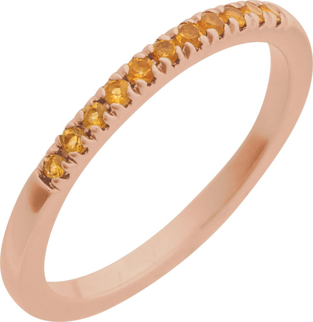 10K Gold Round Natural Citrine Birthstone Stackable Ring - Rose Gold