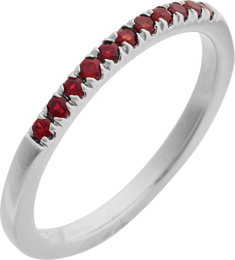 14K Gold Round Natural Mozambique Garnet Birthstone Stackable Ring - White Gold