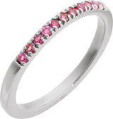 10K Gold Round Natural Pink Tourmaline Birthstone Stackable Ring - White Gold