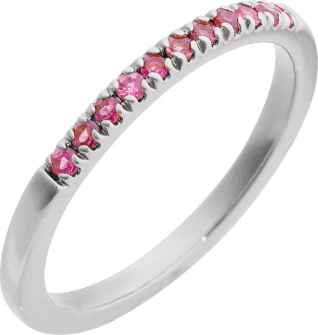 10K Gold Round Natural Pink Tourmaline Birthstone Stackable Ring - White Gold
