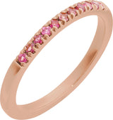 10K Gold Round Natural Pink Tourmaline Birthstone Stackable Ring - Rose Gold