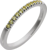 14K Gold Round Natural Peridot Birthstone Stackable Ring - White Gold