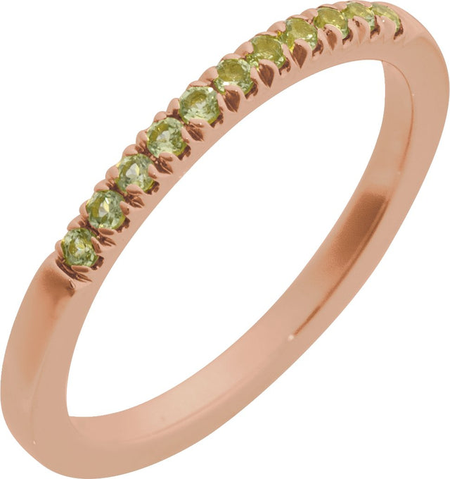 10K Gold Round Natural Peridot Birthstone Stackable Ring - Rose Gold