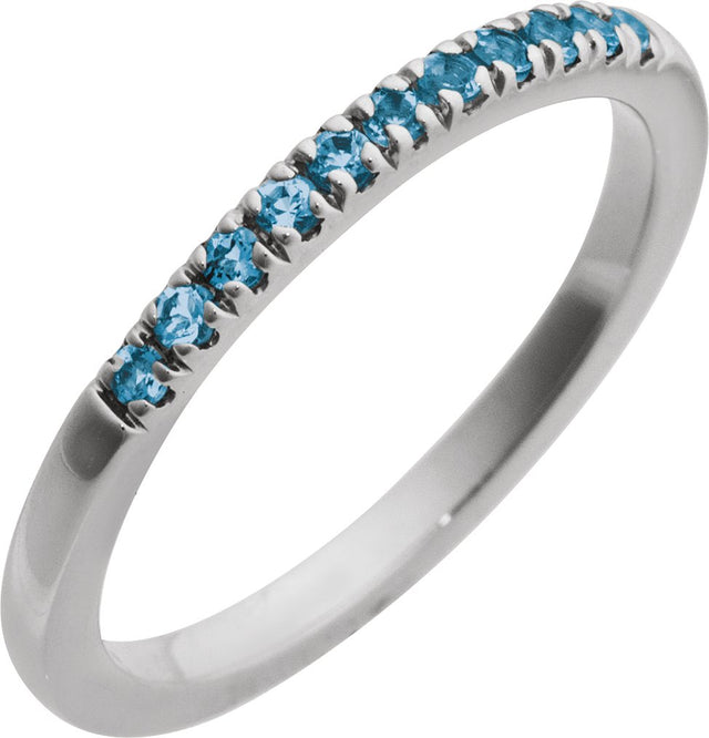 14K Gold Round Natural London Blue Topaz Birthstone Stackable Ring - White Gold