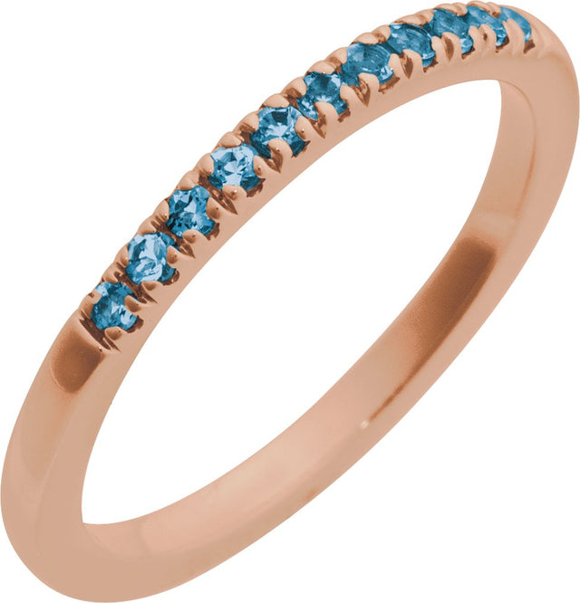 10K Gold Round Natural London Blue Topaz Birthstone Stackable Ring - Rose Gold