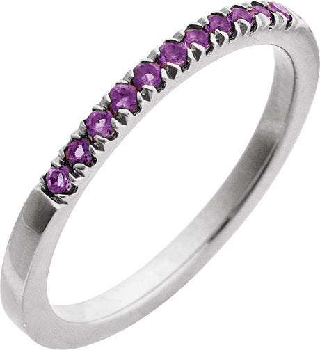 10K Gold Round Natural Amethyst Birthstone Stackable Ring - White Gold