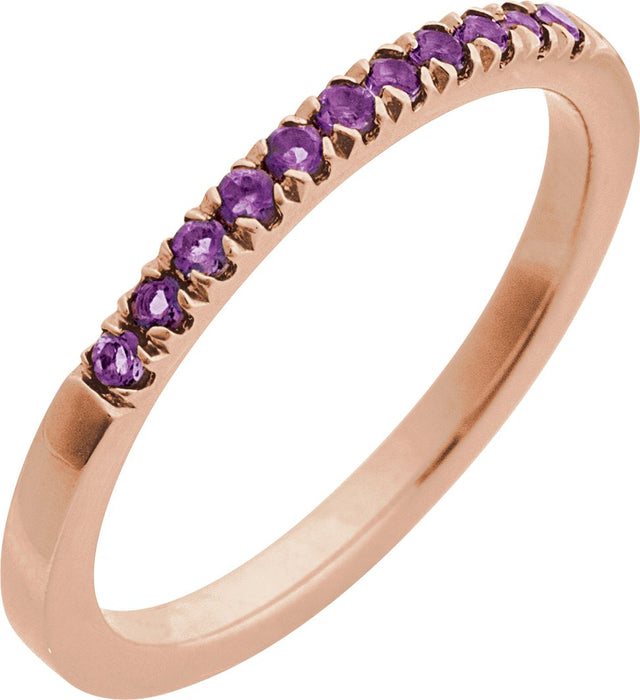 10K Gold Round Natural Amethyst Birthstone Stackable Ring - Rose Gold