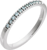 10K Gold Round Natural Aquamarine Birthstone Stackable Ring - White Gold