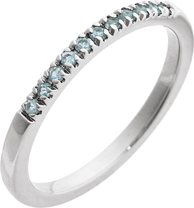10K Gold Round Natural Aquamarine Birthstone Stackable Ring - White Gold