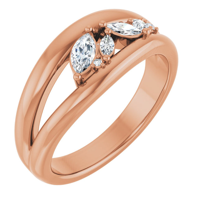 14K Gold Marquise Natural Diamond Accented Negative Space Ring - Rose Gold