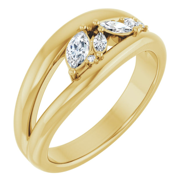 14K Gold Marquise Natural Diamond Accented Negative Space Ring - Yellow Gold