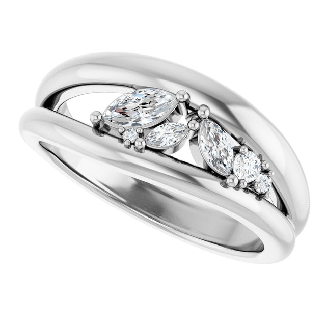 Platinum Marquise Natural Diamond Accented Negative Space Ring - view 5