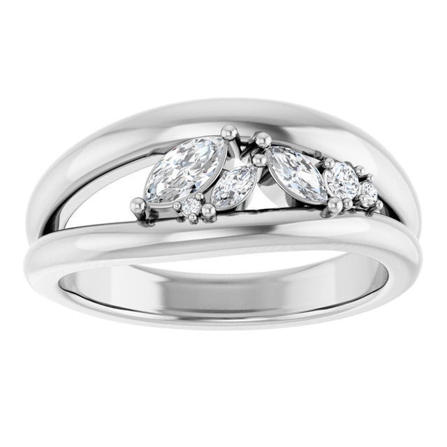 14K Gold Marquise Natural Diamond Accented Negative Space Ring - White Gold - view 3