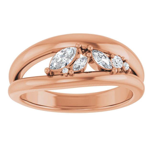14K Gold Marquise Natural Diamond Accented Negative Space Ring - Rose Gold - view 3