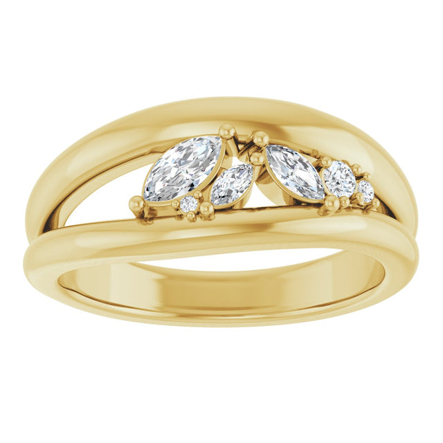 14K Gold Marquise Natural Diamond Accented Negative Space Ring - Yellow Gold - view 3