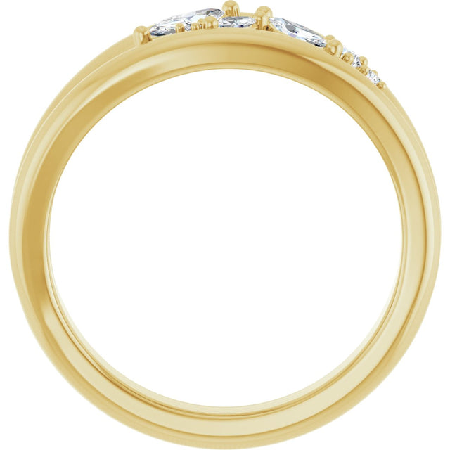 14K Gold Marquise Natural Diamond Accented Negative Space Ring - Yellow Gold - view 2