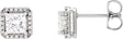 Platinum Lab-Grown Moissanite Square 4-Prong Halo-Style Earring