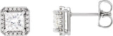 Platinum Lab-Grown Moissanite Square 4-Prong Halo-Style Earring