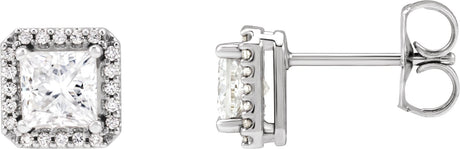Platinum Natural Diamond Square 4-Prong Halo-Style Earring