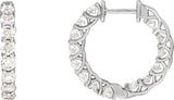 14K Gold Round Lab-Grown Diamond Inside-Outside Hoop Earrings – 2.8mm Stones - White Gold