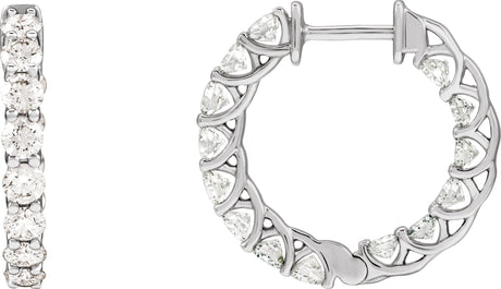 14K Gold Round Lab-Grown Diamond Inside-Outside Hoop Earrings – 2.8mm Stones - White Gold
