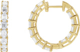 14K Gold Emerald Natural Diamond Inside-Outside Hoop Earrings - Yellow Gold