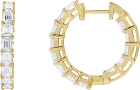 14K Gold Emerald Natural Diamond Inside-Outside Hoop Earrings - Yellow Gold