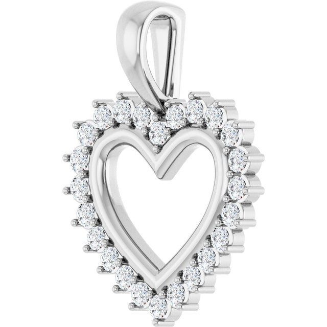 Platinum Round Natural Diamond Accented Heart Necklace or Pendant – 1/3 CTW - view 2