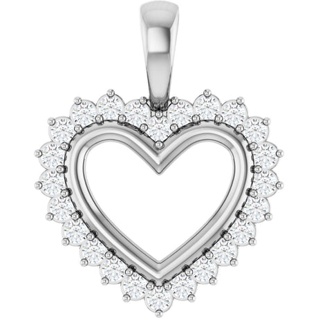 Platinum Round Natural Diamond Accented Heart Necklace or Pendant – 1/3 CTW