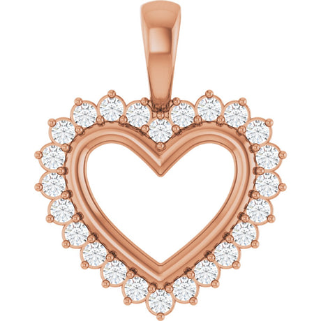 14K Gold Round Natural Diamond Accented Heart Necklace or Pendant – 1/3 CTW - Rose Gold
